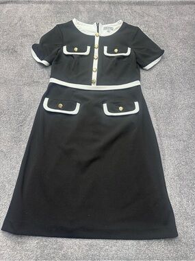Shelby & Palmer Black Dress with White Trim and Gold Buttons
